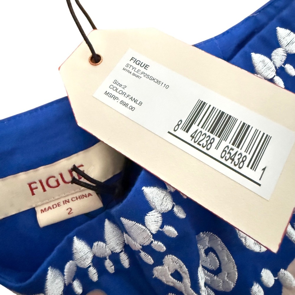NWT $700 Figue Myra Skirt Blue Floral Embroidered Maxi Tiered Resortwear  2 - Picture 4 of 4